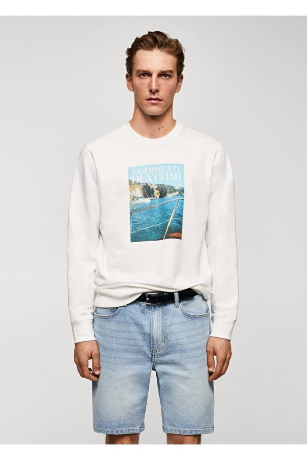 Desenli pamuklu sweatshirt - 1