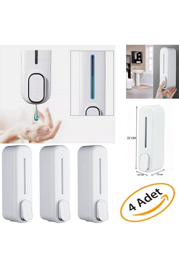 4 Adet Duvara Monte Edilebilir Banyo 350ml Sabunluk Şampuan Sıvı Sabun Şişesi Beyaz Basmalı Model - 1