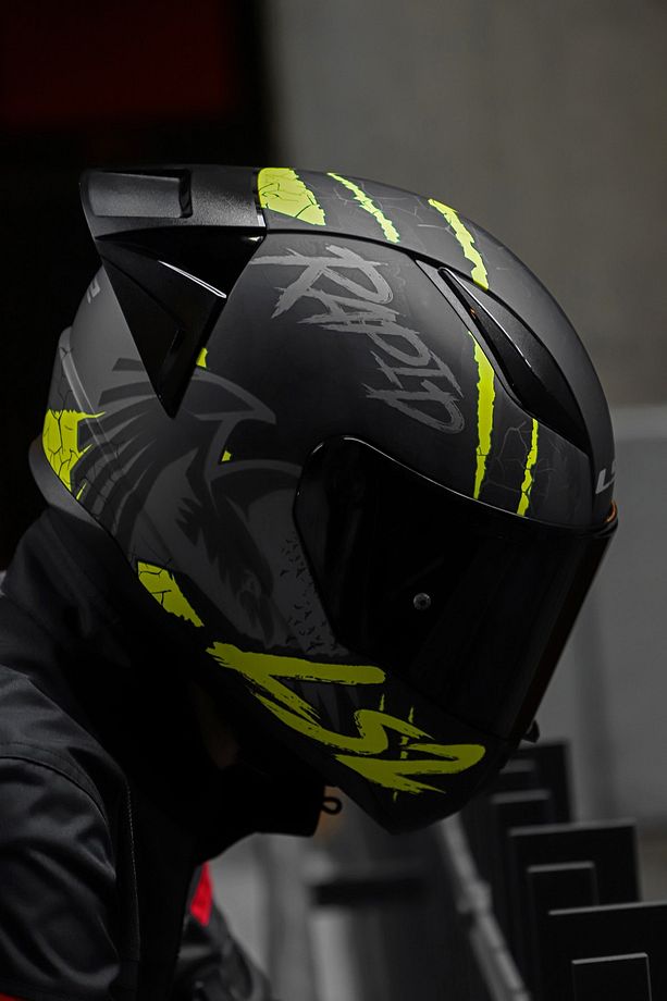 Rapıd 2 Race Raven Mat Siyah-gri-neon Sarı Kask - 2