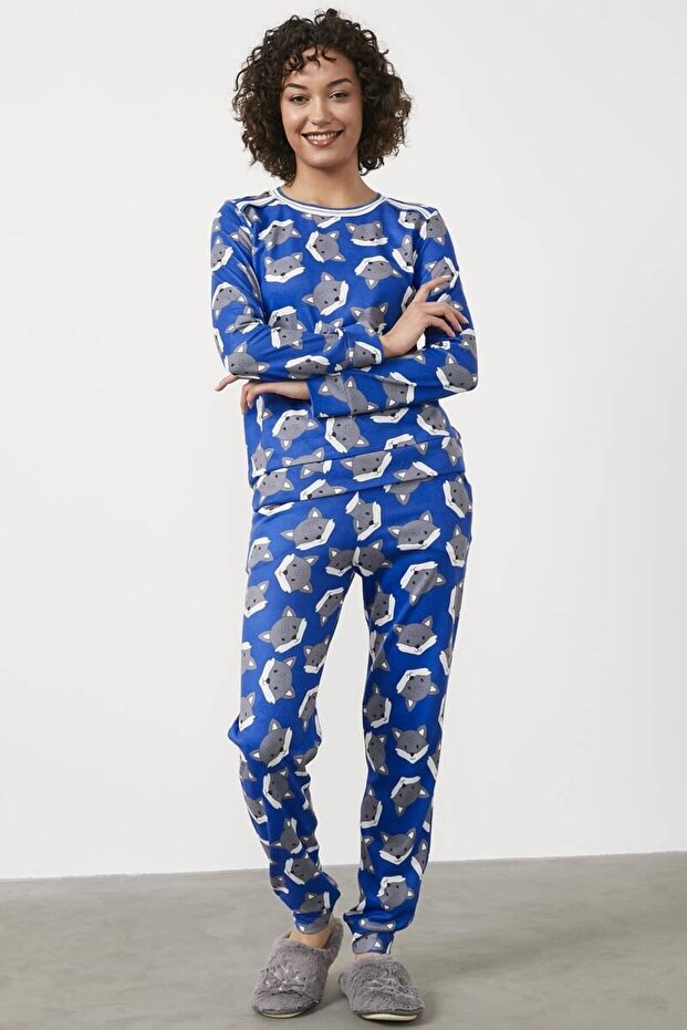 76127 Fox Patterned Thermal Pajama Set - 2