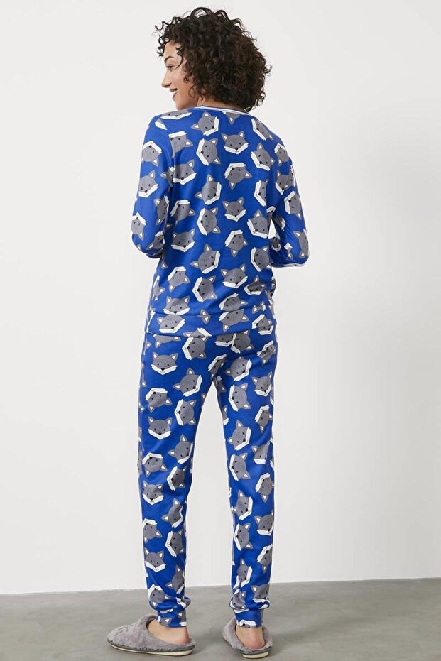76127 Fox Patterned Thermal Pajama Set - 4