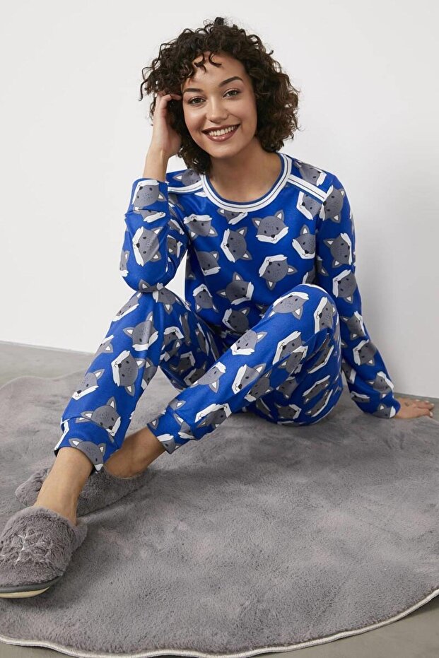 76127 Fox Patterned Thermal Pajama Set - 5