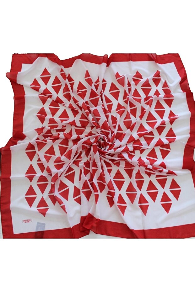 140x140 Geometric Patterned Cotton Shawl Scarf Red