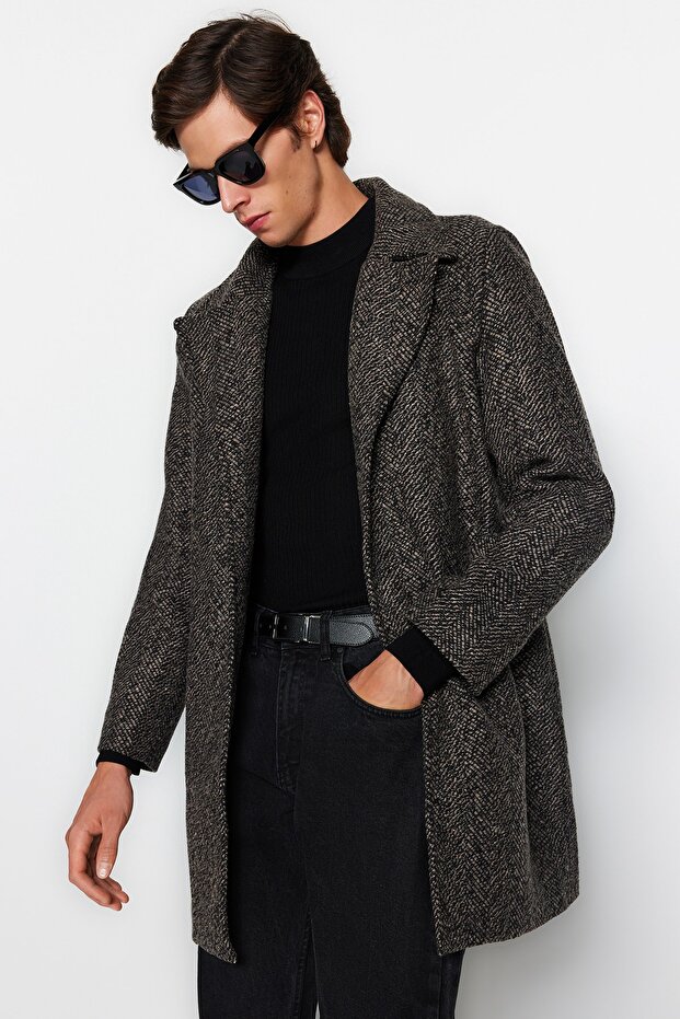 Brown Men's Regular Fit Winter Cashmere Coat Tmnaw24Kb00003