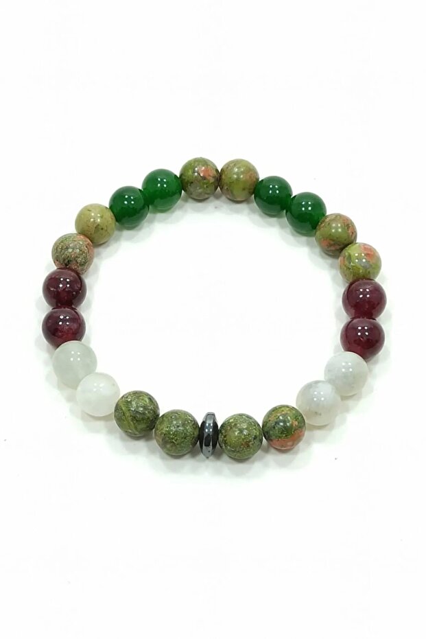 Certified Mother's Bracelet Unakite Moonstone Lal Jade Natural Stone Bracelet