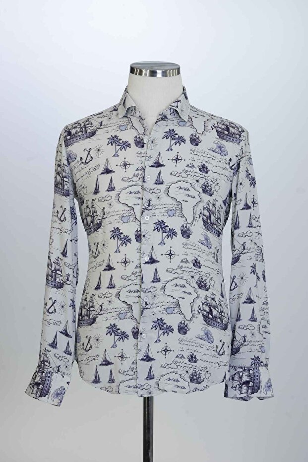 50% Cotton, 30%Viscose, 20%, Digital, Patterned, Men's Shirt PM3516R02