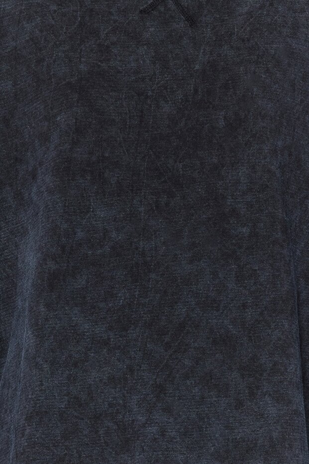 Antrasit Kalın Pamuklu Eskitme Efektli Relaxed Kalıp Bisiklet Yaka Örme T-Shirt TWOAW24TS00006 - 5