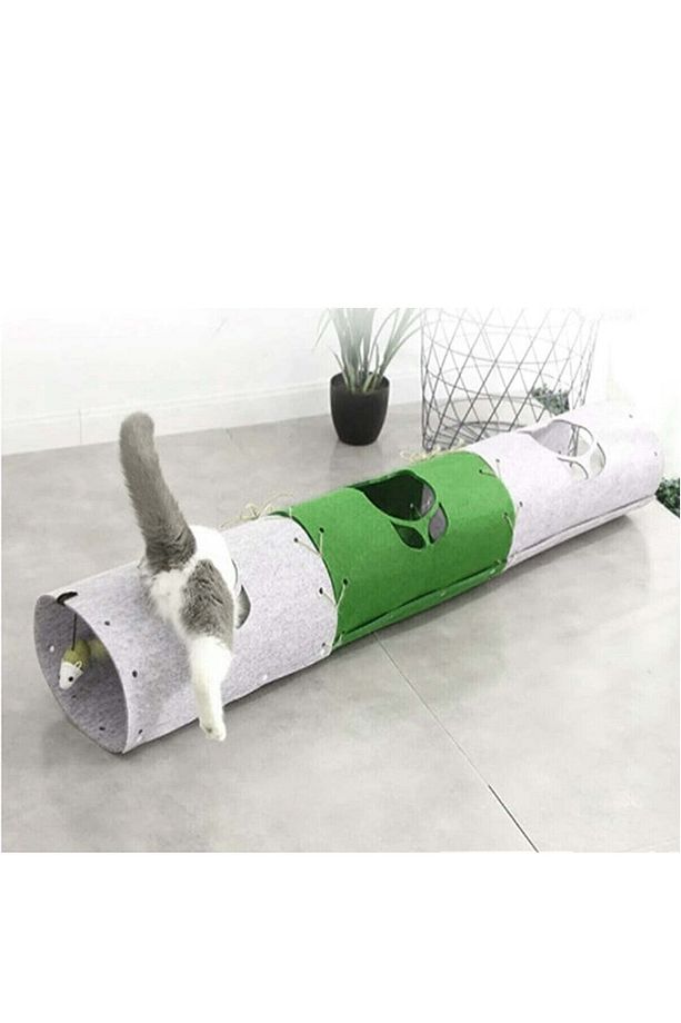 Kedi Tüneli 3'lü Eklenebilir Fonksiyonel Evcil Hayvan Oyuncağı Tüneli Yeşil - 3