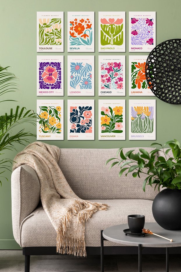 Flowers Print Set of 12 Prints - Botanical Illustration, London Poster