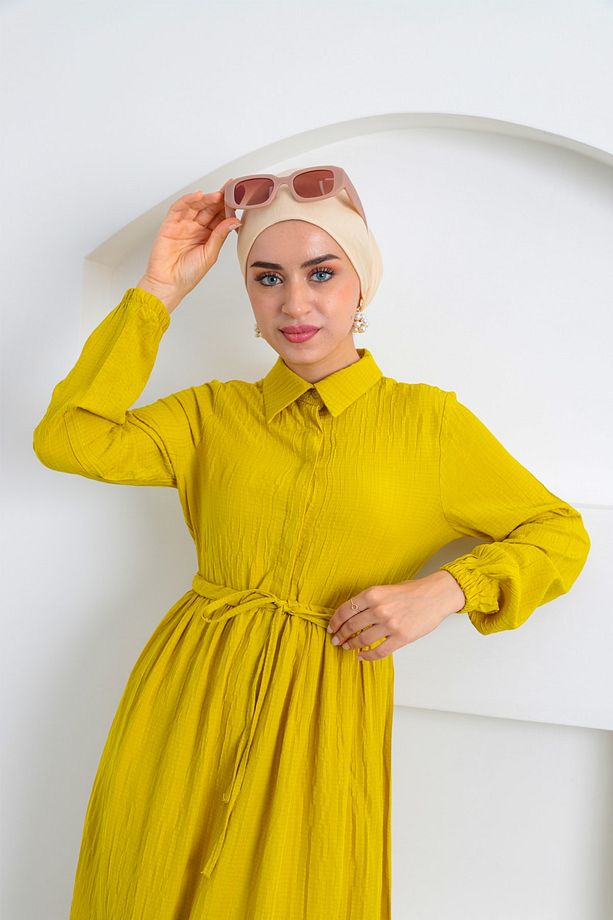 Asya Belbağcıklı Tesettür Elbise - 4