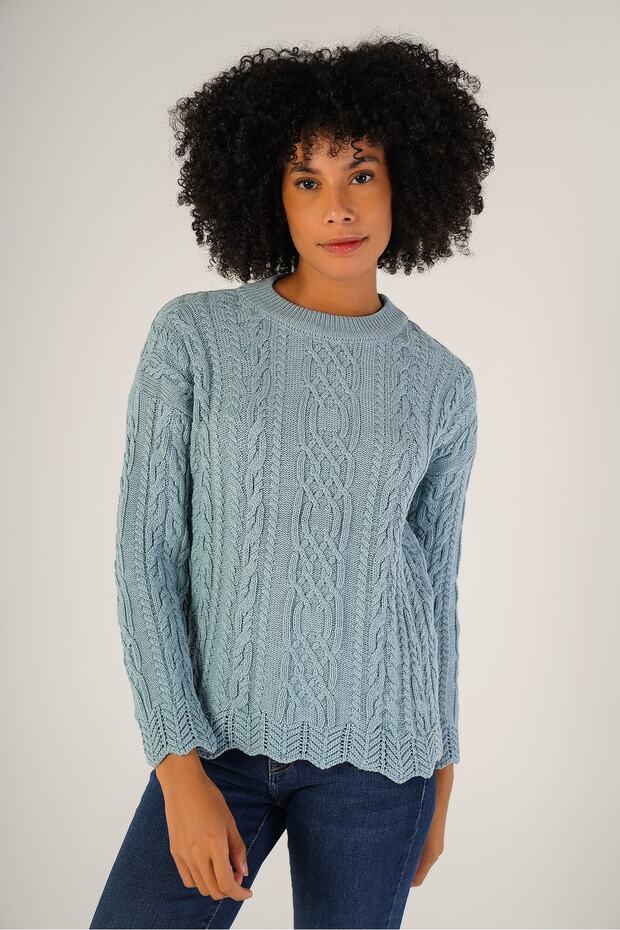Blue Women's Hair Running Crew Neck Wool Sweater