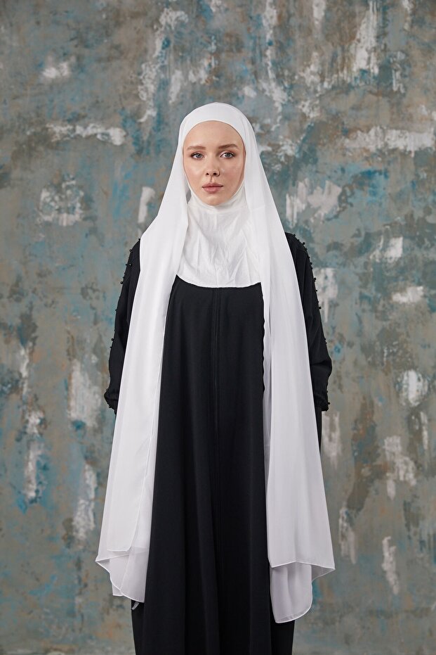 BOYUNLU BONELİ ŞAL - BEYAZ - 4