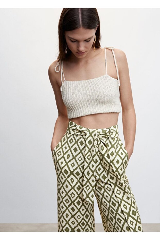 Desenli Fiyonklu Pantolon - 1