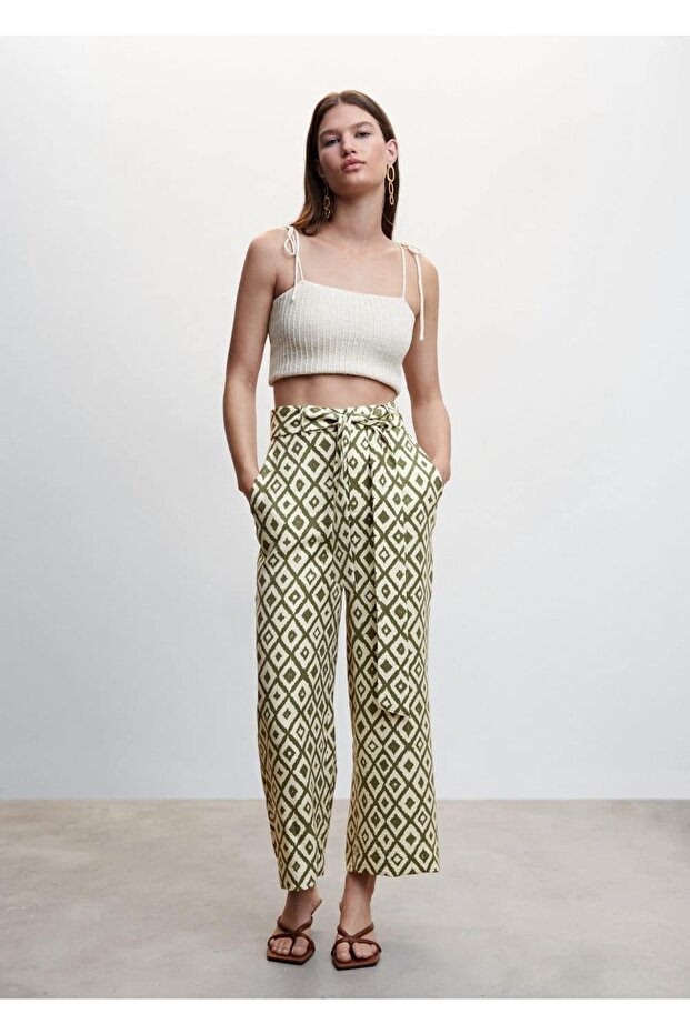 Desenli Fiyonklu Pantolon - 2