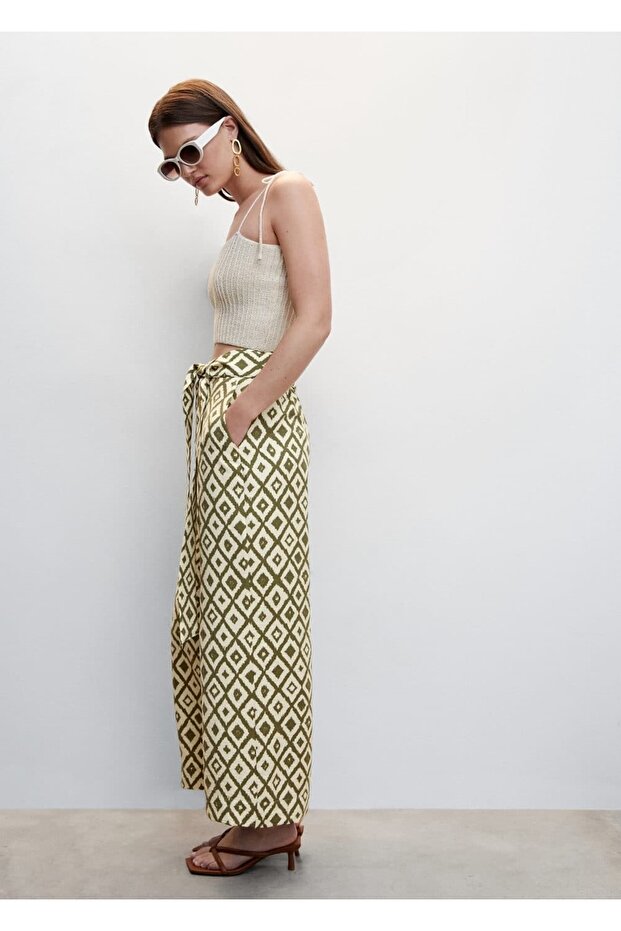 Desenli Fiyonklu Pantolon - 7