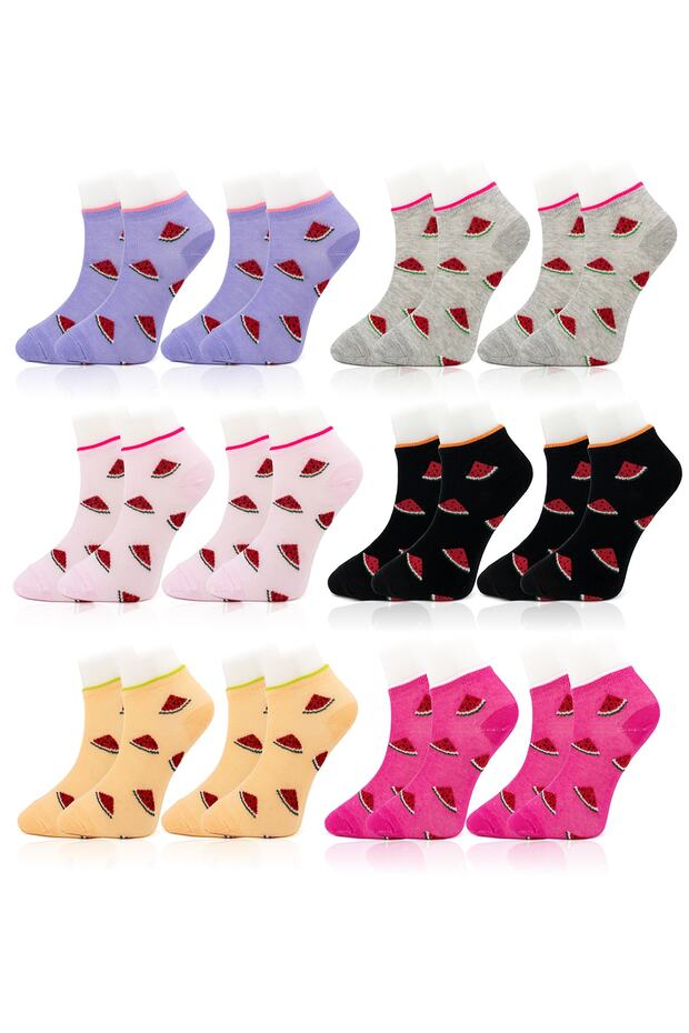Pack of 12 Women's Patterned Colorful Quality College Booties Socks