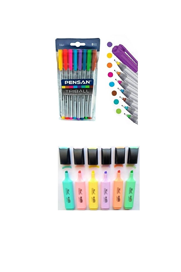 6 Colors Highlighter and 8 Colors Ballpoint Pen