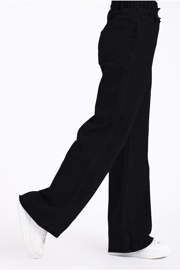 Black Elastic Waist Boyfriend Wide Leg Jeans Wide Leg Jeans