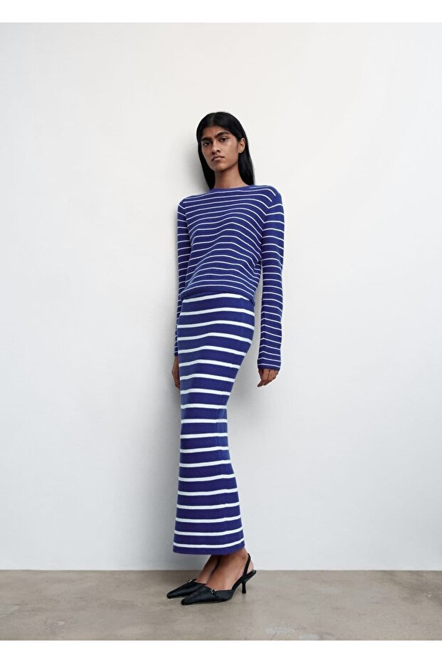 Çizgili Triko Etek - 7