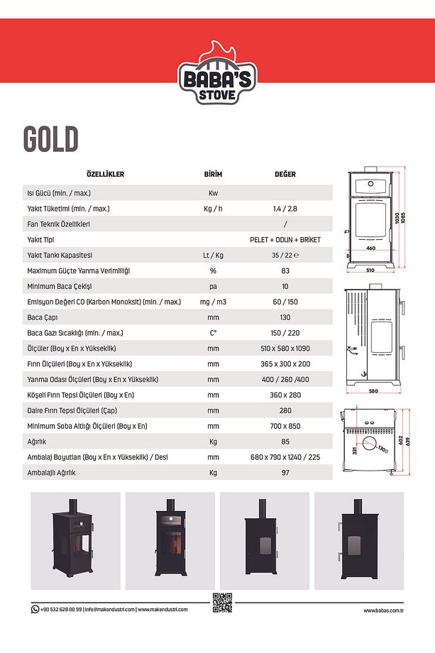 Yarı Otomatik Pelet Ve Odun Sobası / Gold 12 Kw / (TEK CAMLI FIRINLI) - 7