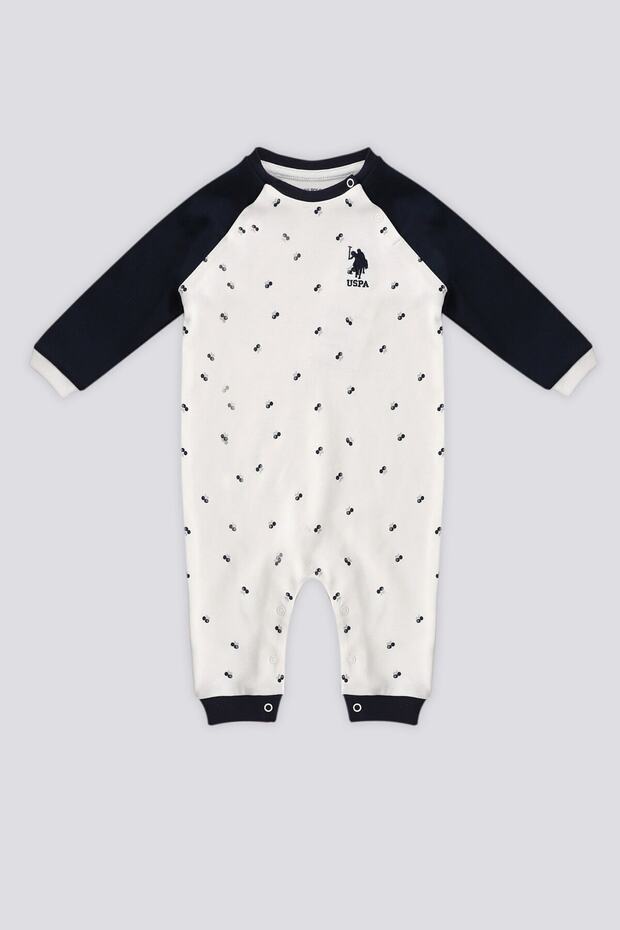 U.S. Polo Assn Cream Cherry Pattern Snap Baby Jumpsuit