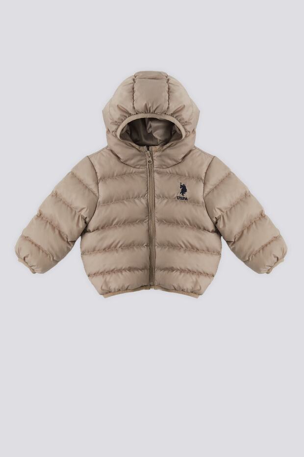 U.S. Polo Assn Beige Hooded Baby Coat with Feather Inside