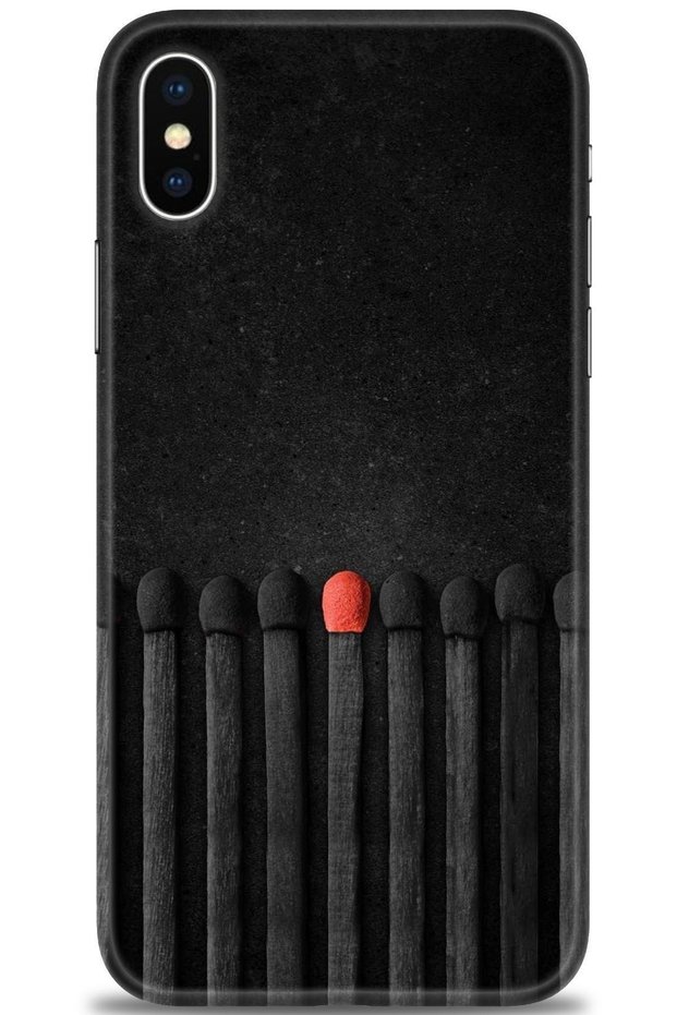 حافظة آيفون XS ماكس مطبوعة بدقة HD - Matchsticks + واقي شاشة كامل