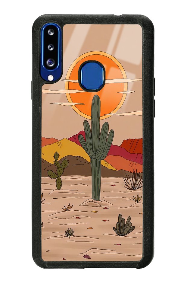 Glossy Phone Case for Samsung A20S with Retro Cactus Sun Design