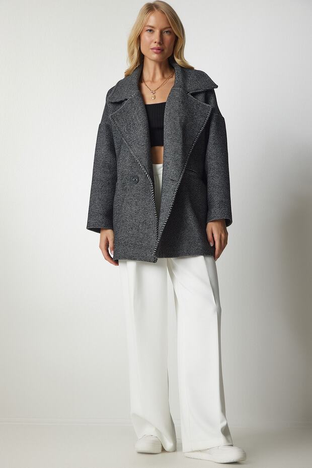 Women's Dark Gray Wool Effect Oversize Cashmere Coat TO00077