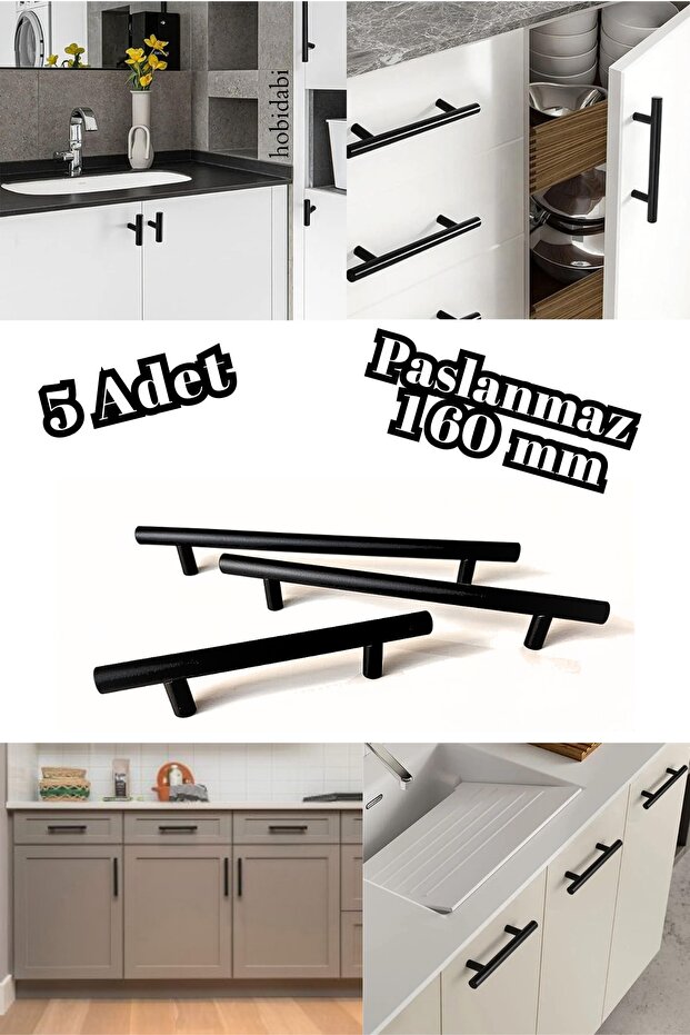 160 Mm Stainless Black Handle 5 Pieces Furniture Drawer Cloakroom Kitchen Cabinet Handle 4251