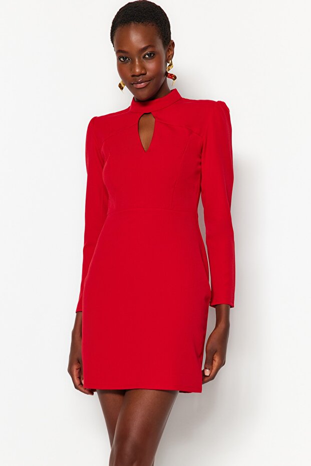 Red Mini Woven Collar Detail Woven Dress Twoaw22El0393