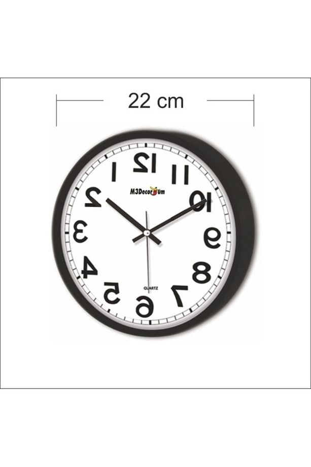 Siyah Çerçeve Ters Çalışan 22Cm Aynadan Okunan Kalın Duvar Saati - 2