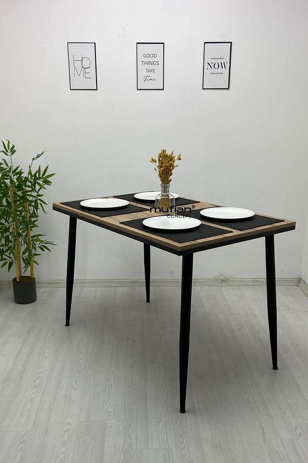 Lucas -70 X 110 Cm Atlantik Çam Metal Ayaklı Mutfak Masası Yemek Masası Balkon Masası Çalışma Masası - 4