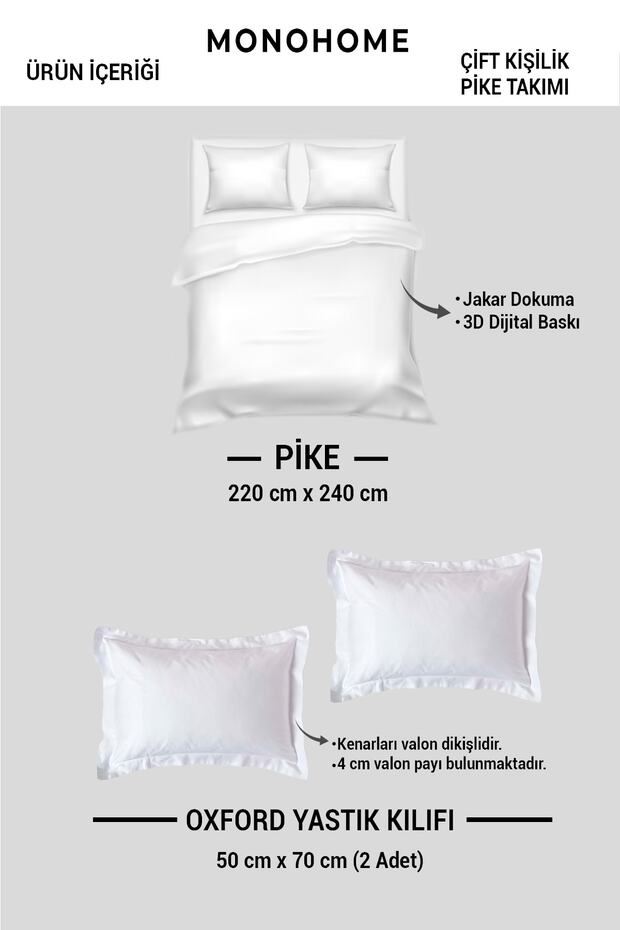 Pike Takımı Pamuklu Çift Kişilik Jakar Dokuma Yatak Örtüsü Cream Deep - 3