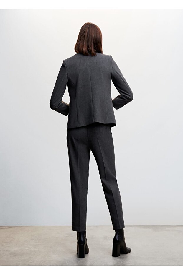 Yakasız Kumaş Ceket - 4