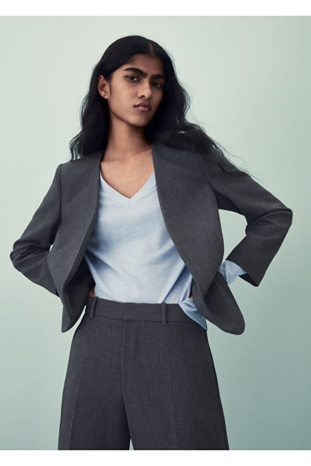 Yakasız Kumaş Ceket - 6