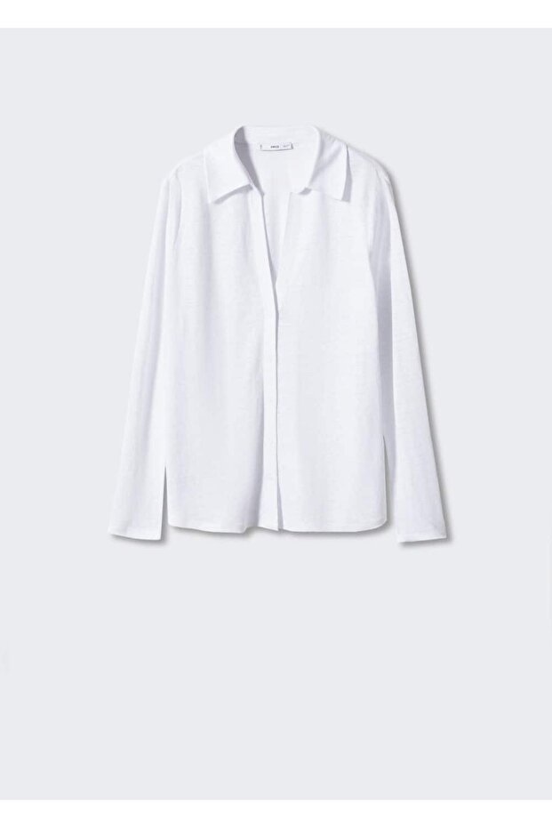 V Yaka Keten Gömlek - 3