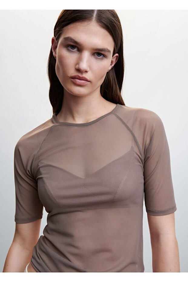 Yarı Transparan Büstiyer Bluz - 8