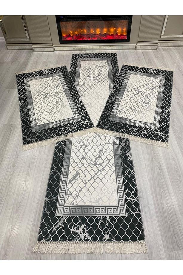 Dijital Baskı Yıkanabilir 3 'lü Yatak Odası Yolluk Takımı 2 Adet 80x150 1 Adet 80x300 Cm Halı Set - 1