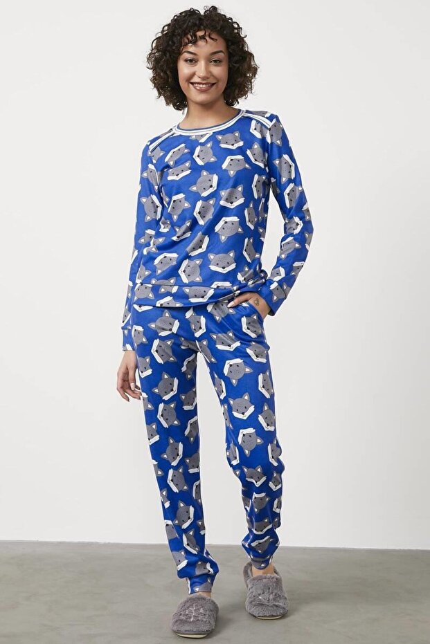 76127 Fox Patterned Thermal Pajama Set - 1