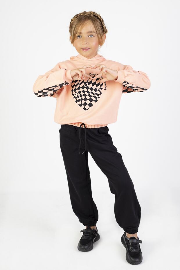 Girl's Two Thread Fabric Medium Thickness Printed Knitted Basic Tracksuit Set