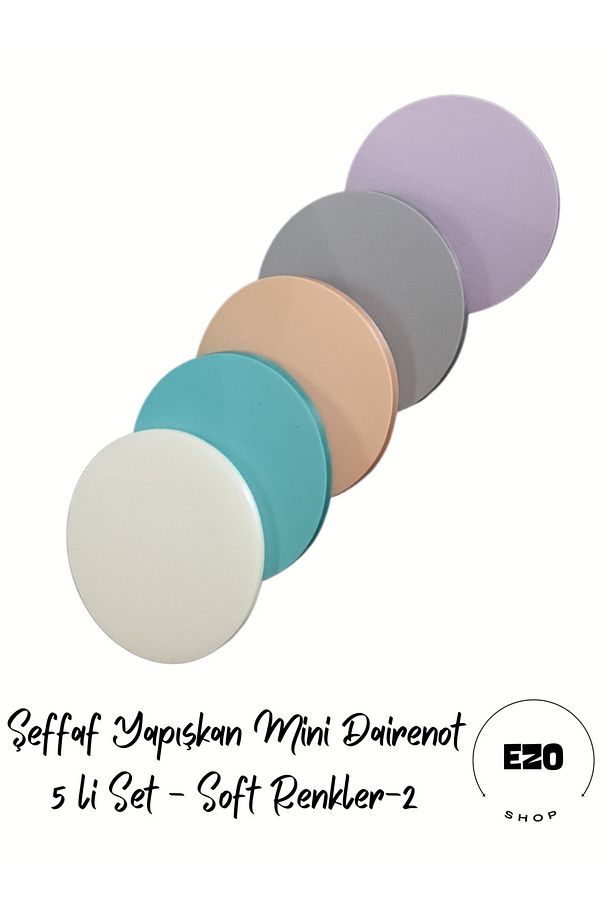 Şeffaf Renkli Postit Yapışkan Post-İt Not Kağıdı Dairenot 5li Set-2 Soft Renkler - 1