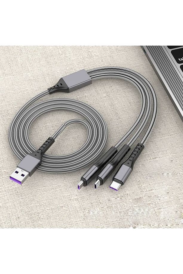 Huawei Xiaomi Samsung Iphone Uyumlu 5A Örgü Hasır Çoklu Şarj Kablosu Type-c Micro Lightning - 2