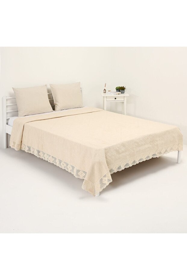 Cream Cotton Natural Natural Pique Linen Double Bedspread