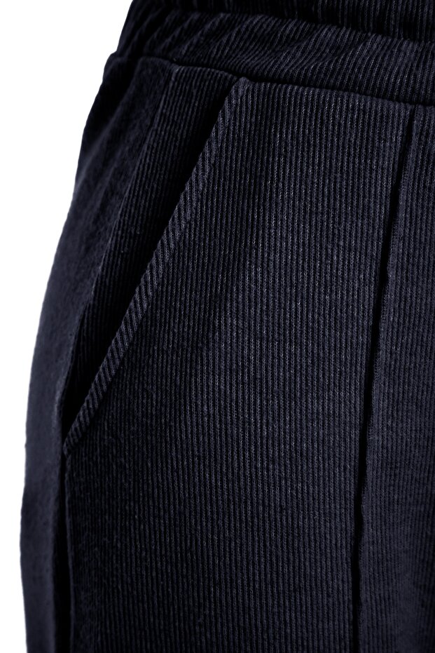 Lacivert Selanik Kumaş Nervürlü Cepli Geniş Straight/Düz Örme Eşofman Altı Pantolon TWOAW24EA00021 - 7
