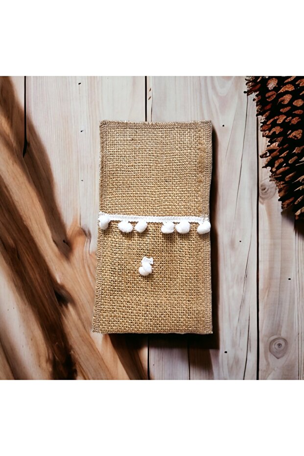 Jute Fabric Printed 6-Person American Service Set / Runner + 6Pcs. Jute Fabric Spoon Holder