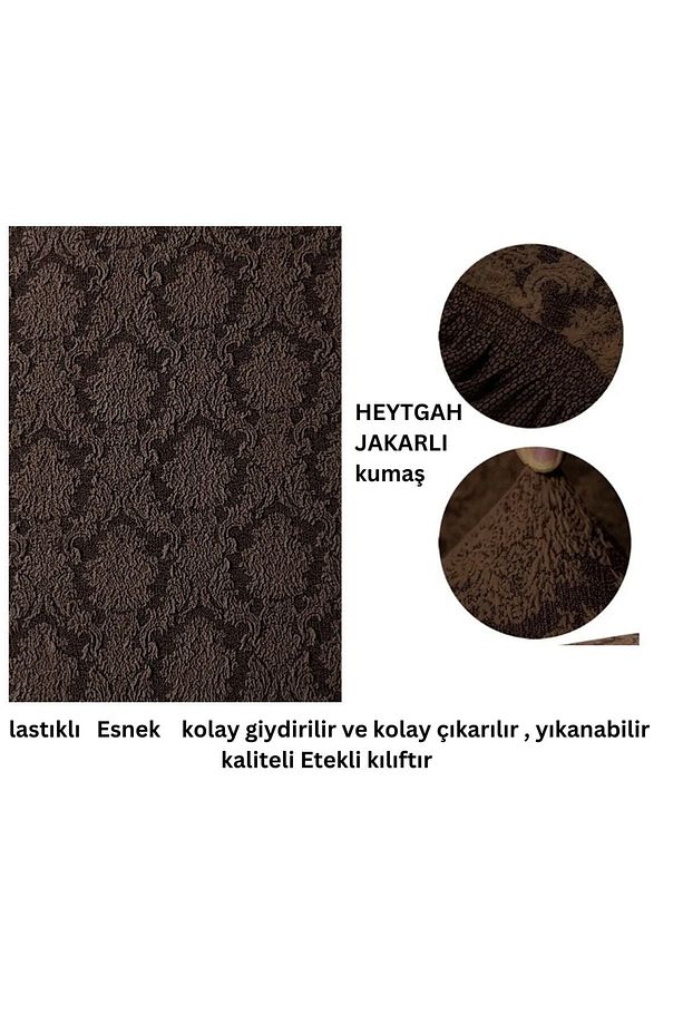 Jakarlı Koltuk Kanepe Çekyat Örtüsü Likrali Lastikli Standart tek 3lü  Esnek Koltuk Kılıfı k kahve - 3