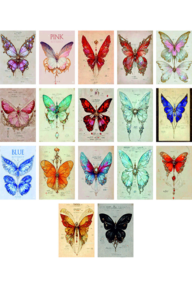 Butterfly Themed Postcard Set (17 pieces of 10x15 cm)