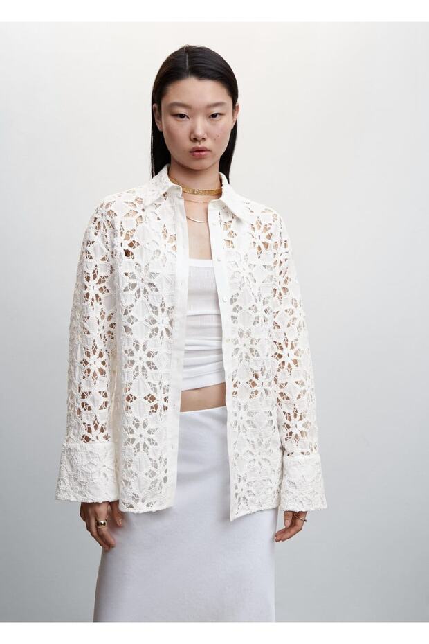 Şerit detaylı güpür gömlek - 1