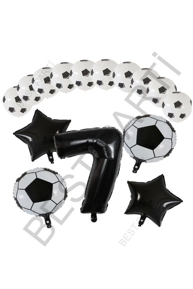 Best Football Ball Star Foil Black Number and Printed Balloon Set Age 7